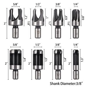 Eagles 8pcs 5/8" 1/2" 3/8" 1/4" Carbon Steel Wood Plug Cutter Set, Roundwood Wood Plug bits Tenon Drill Bit, Taper Claw Type Wood Plug Cutter Drill Bits