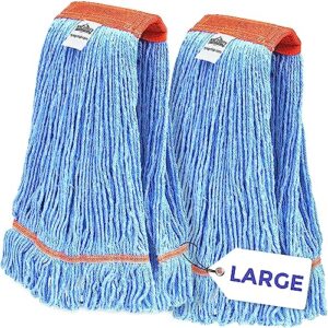 nine forty 2-pack industrial and commercial-grade looped end wet mop head refill - heavy duty 20 inch 4-ply premium synthetic yarn - for optimal absorption and durability - blue (2 pack, large)