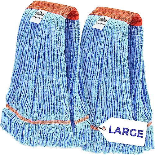 Nine Forty 2-Pack Industrial and Commercial-Grade Looped End Wet Mop Head Refill - Heavy Duty 20 Inch 4-Ply Premium Synthetic Yarn - for Optimal Absorption and Durability - Blue (2 Pack, Large)