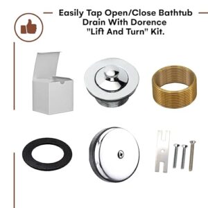 Dorence | Bathtub Drain Kit | Delta Bathtub Drain | All Brass Lift and Turn Easy Installation | Tub Drain Assembly Conversion Kit | Trim Waste and Single Hole Overflow Face Plate (Chrome)