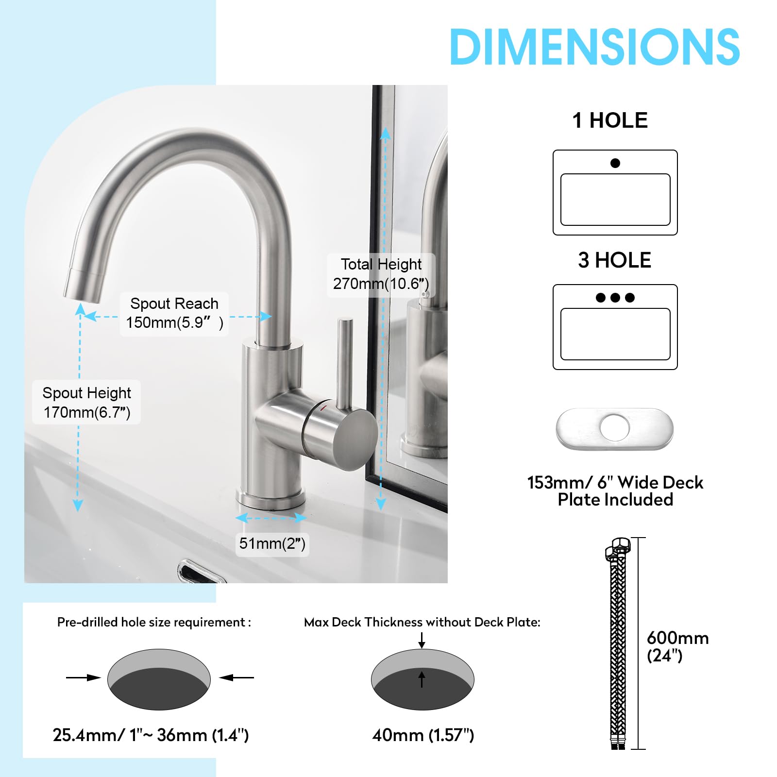 CREA Bar Sink Faucet, Bathroom Kitchen Faucet Brushed Nickel Pre Wet Small Mini Kitchen Bath Utility Marine Faucet Single Hole Stainless Steel Farmhouse Vanity Lavatory Faucets Outdoor