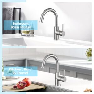 CREA Bar Sink Faucet, Bathroom Kitchen Faucet Brushed Nickel Pre Wet Small Mini Kitchen Bath Utility Marine Faucet Single Hole Stainless Steel Farmhouse Vanity Lavatory Faucets Outdoor