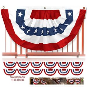 anley usa pleated fan flag, 3x6 feet american us bunting flags patriotic stars & stripes - sharp color and fade resistant - canvas header and brass grommets - united states 3 x 6 feet half fan banner
