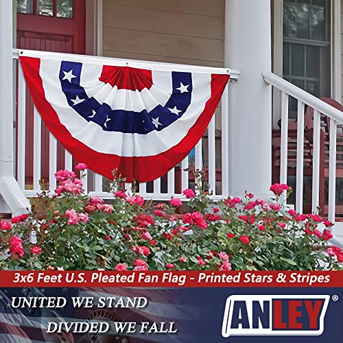 Anley USA Pleated Fan Flag, 3x6 Feet American US Bunting Flags Patriotic Stars & Stripes - Sharp Color and Fade Resistant - Canvas Header and Brass Grommets - United States 3 x 6 Feet Half Fan Banner