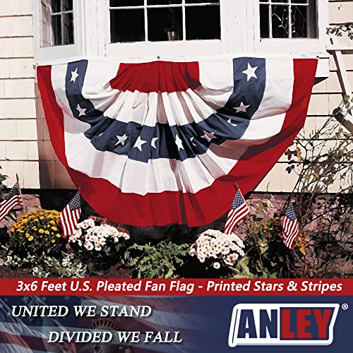 Anley USA Pleated Fan Flag, 3x6 Feet American US Bunting Flags Patriotic Stars & Stripes - Sharp Color and Fade Resistant - Canvas Header and Brass Grommets - United States 3 x 6 Feet Half Fan Banner