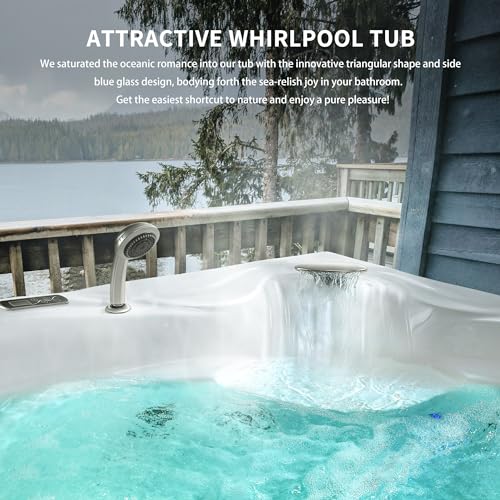 Corner Whirlpool Tub,Empava 2 Person Whirlpool Bathtub,Corner Jetted Bathtub with Heater,Corner Jetted Tub with Light,Spa Bath tub with 10 Jets,Hydro Massage Tub with Chromatherapy,LED Control Panel