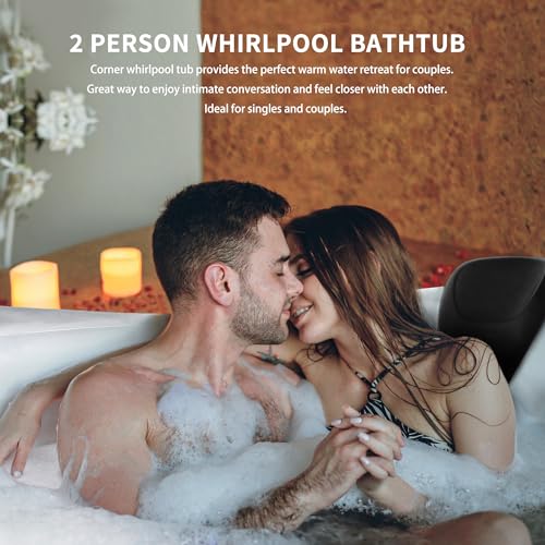 Corner Whirlpool Tub,Empava 2 Person Whirlpool Bathtub,Corner Jetted Bathtub with Heater,Corner Jetted Tub with Light,Spa Bath tub with 10 Jets,Hydro Massage Tub with Chromatherapy,LED Control Panel