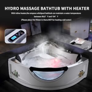 Corner Whirlpool Tub,Empava 2 Person Whirlpool Bathtub,Corner Jetted Bathtub with Heater,Corner Jetted Tub with Light,Spa Bath tub with 10 Jets,Hydro Massage Tub with Chromatherapy,LED Control Panel