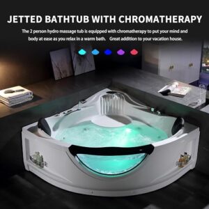 Corner Whirlpool Tub,Empava 2 Person Whirlpool Bathtub,Corner Jetted Bathtub with Heater,Corner Jetted Tub with Light,Spa Bath tub with 10 Jets,Hydro Massage Tub with Chromatherapy,LED Control Panel