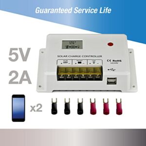 ExpertPower 30A 12/24V Intelligent PWM Solar Charge Controller with Adjustable Parameter LCD Display, Dual USB Ports, for AGM, Gel, LiFePO4