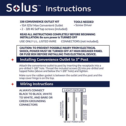 Solus SCO-338 120V Grounded Convenience Electrical Outlet for Outdoor Lamp Post and Poles, Energy Saving and Weather Resistant, UL Listed, Black