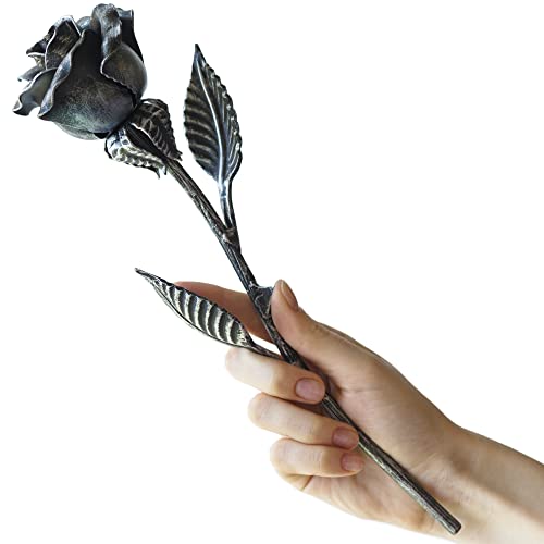 MakuliSmit 100% Hand Forged Iron Rose Sculpture - Gift of Everlasting Love - Wrought Steel Flower