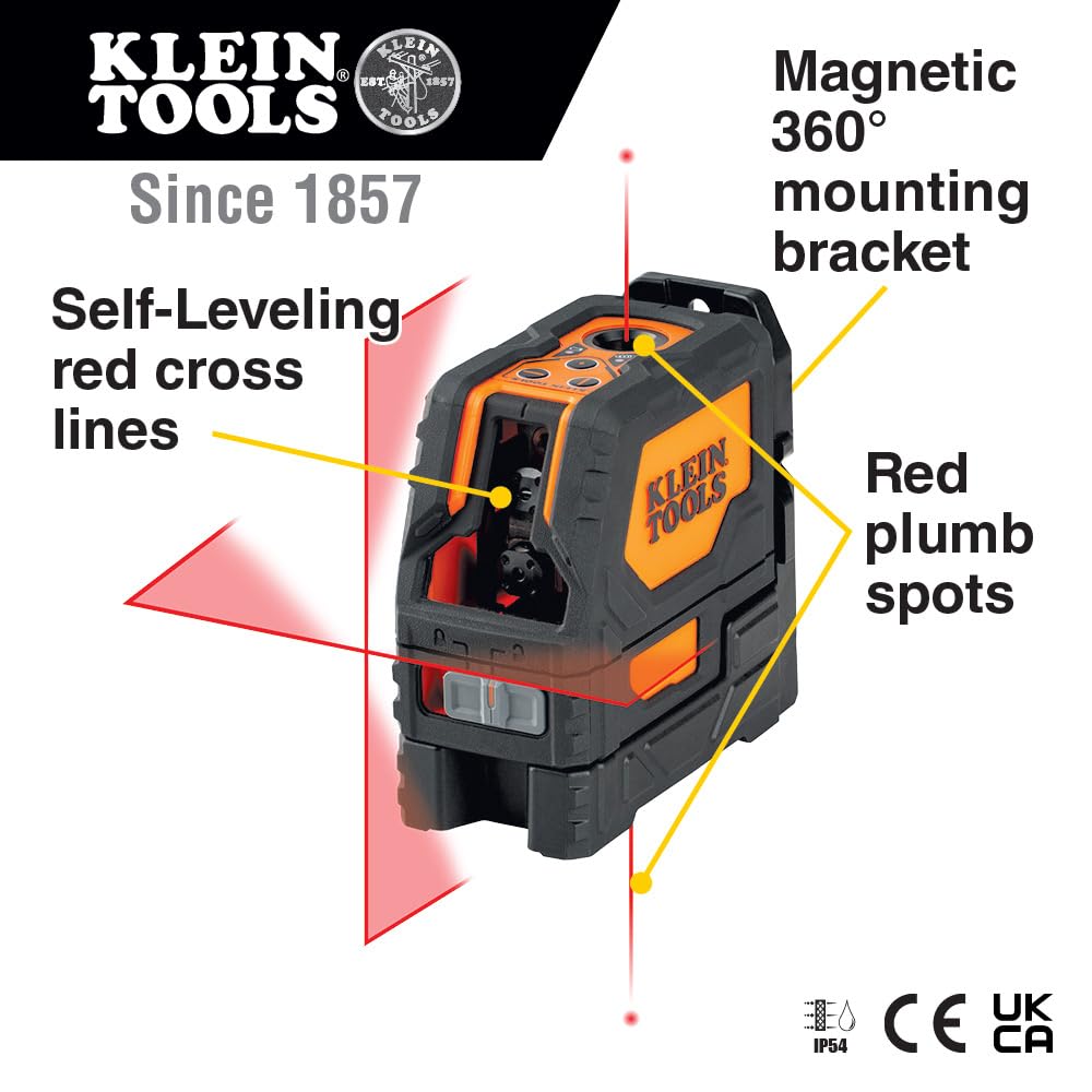 Klein Tools 93LCLS Laser Level, Self Leveling, Cross Line Level with Plumb Spot and Magnetic Mounting Clamp