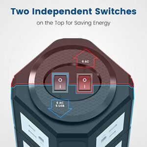 Surge Protector Power Strip Tower JACKYLED 12 AC Outlets 3000W 15A and 5 USB Slots 8A Desktop Smart Charging Station Multiple Protection with Heavy Duty 6.5ft 14 AWG Extension Cord for Home Black