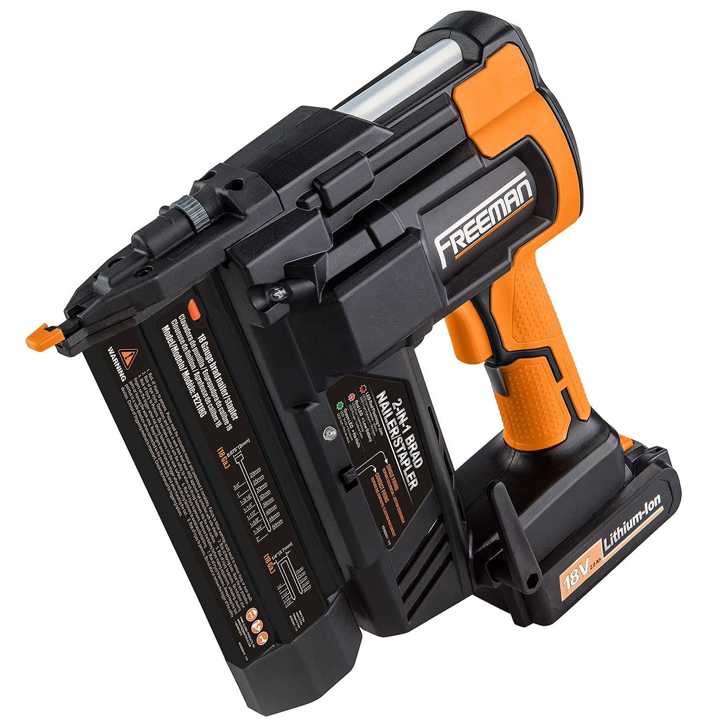 Freeman PE2118G 18 Volt Cordless 2-in-1 18-Gauge 2" Nailer / Stapler Kit with Lithium-Ion Batteries, Charger, Case, and Fasteners (1000 Count)