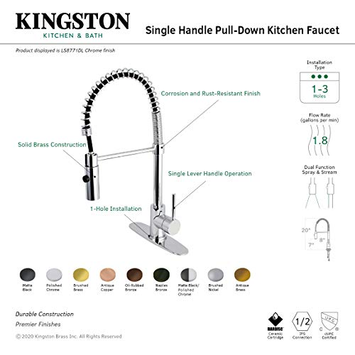 Kingston Brass LS8770DL Concord Pre-Rinse Kitchen Faucet, Matte Black