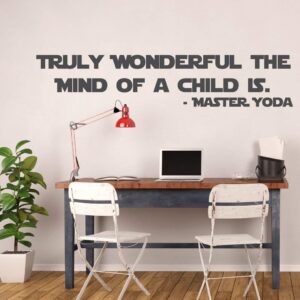 Yoda Child Quote Decal - Star Wars Master Jedi Vinyl Sticker - "Truly Wonderful The Mind Of A Child Is" - Wall Art Decor for Classrooms, Library, Boy's or Girl's Bedroom, Playroom or Nursery