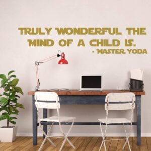 Yoda Child Quote Decal - Star Wars Master Jedi Vinyl Sticker - "Truly Wonderful The Mind Of A Child Is" - Wall Art Decor for Classrooms, Library, Boy's or Girl's Bedroom, Playroom or Nursery