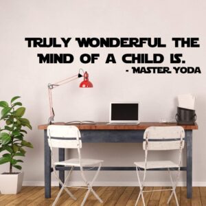 Yoda Child Quote Decal - Star Wars Master Jedi Vinyl Sticker - "Truly Wonderful The Mind Of A Child Is" - Wall Art Decor for Classrooms, Library, Boy's or Girl's Bedroom, Playroom or Nursery