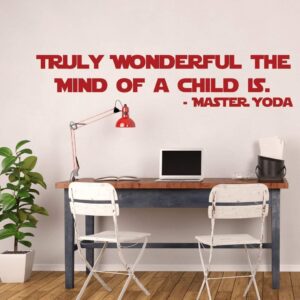 Yoda Child Quote Decal - Star Wars Master Jedi Vinyl Sticker - "Truly Wonderful The Mind Of A Child Is" - Wall Art Decor for Classrooms, Library, Boy's or Girl's Bedroom, Playroom or Nursery