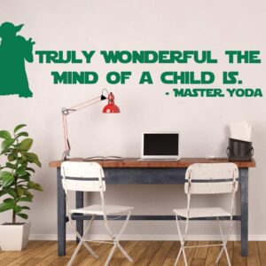 Yoda Child Quote Decal - Star Wars Master Jedi Vinyl Sticker - "Truly Wonderful The Mind Of A Child Is" - Wall Art Decor for Classrooms, Library, Boy's or Girl's Bedroom, Playroom or Nursery