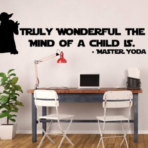 Yoda Child Quote Decal - Star Wars Master Jedi Vinyl Sticker - "Truly Wonderful The Mind Of A Child Is" - Wall Art Decor for Classrooms, Library, Boy's or Girl's Bedroom, Playroom or Nursery