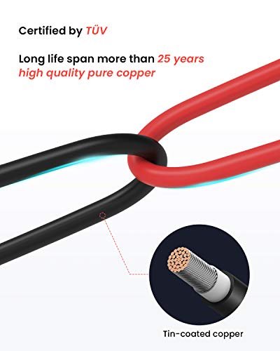 BougeRV 20 Feet 10AWG Solar Extension Cable with Female and Male Connector with Extra Free Pair of Connectors Solar Panel Adaptor Kit Tool (20FT Red + 20FT Black)