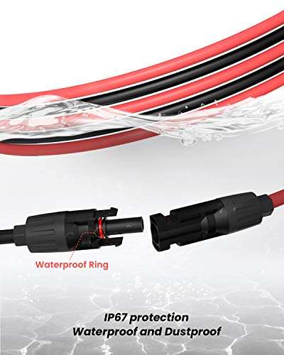 BougeRV 20 Feet 10AWG Solar Extension Cable with Female and Male Connector with Extra Free Pair of Connectors Solar Panel Adaptor Kit Tool (20FT Red + 20FT Black)