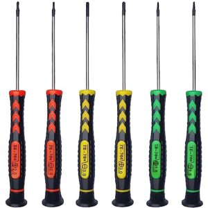 screwdriver set of 6 - magnetic flathead and phillips with non-skid handle in different sizes / colors - professional repair tool kit for electronics/ iphone/ pc/ jewelry/ watch/ eyeglass