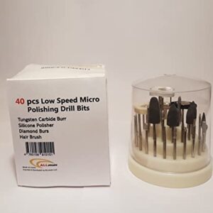 40 PCS low Speed Micro Polishing Drill Bits Include Tungsten Carbide Burr, Silicone Polishers, Diamond Burs, Hair Brush by ALLmuis