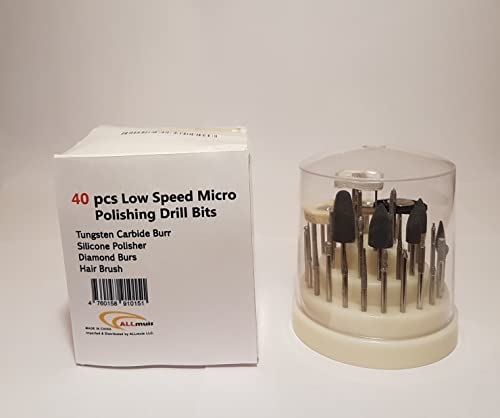 40 PCS low Speed Micro Polishing Drill Bits Include Tungsten Carbide Burr, Silicone Polishers, Diamond Burs, Hair Brush by ALLmuis