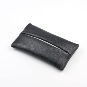 Pocket Tissue Holder for Purse Small PU Leather Case Cover On-the-Go Travel Tissue Pouch (Black)