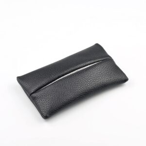 Pocket Tissue Holder for Purse Small PU Leather Case Cover On-the-Go Travel Tissue Pouch (Black)