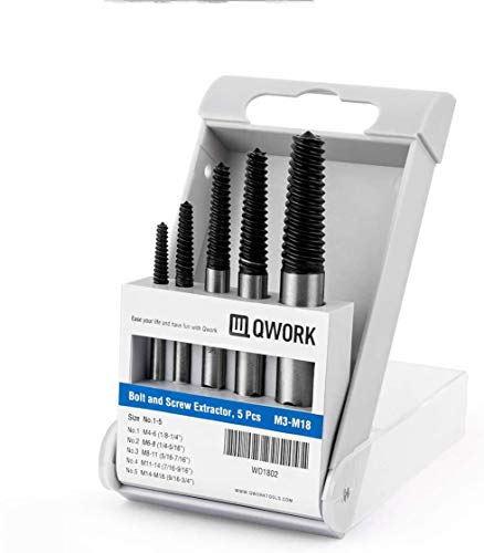 QWORK Screw Extractor Easy Out Damaged Bolt Extractor Kit Stripped Broken Screw Remover for M4-M18 (1/8"-3/4")