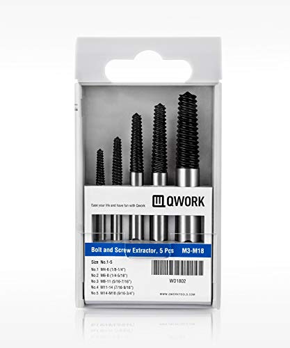 QWORK Screw Extractor Easy Out Damaged Bolt Extractor Kit Stripped Broken Screw Remover for M4-M18 (1/8"-3/4")