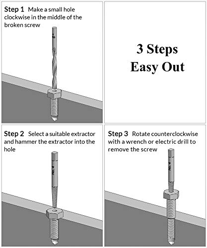 QWORK Screw Extractor Easy Out Damaged Bolt Extractor Kit Stripped Broken Screw Remover for M4-M18 (1/8"-3/4")