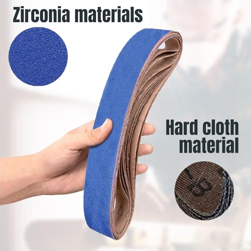 POWERTEC 2 x 42 Inch Zirconia Sanding Belts, 60 Grit Belt Sander Sanding Belt for Belt Sander, Belt and Disc sander, Woodworking, Metal Grinding, Derusting, 6PK (424206Z-6)