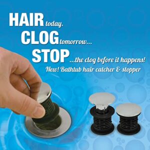 DANCO 2-in-1 Bathtub Hair Catcher Strainer and Stopper | Drain Protector Snake, Snare & Auger | Hair Drain Clog Prevention (10772),Bathtub - Chrome