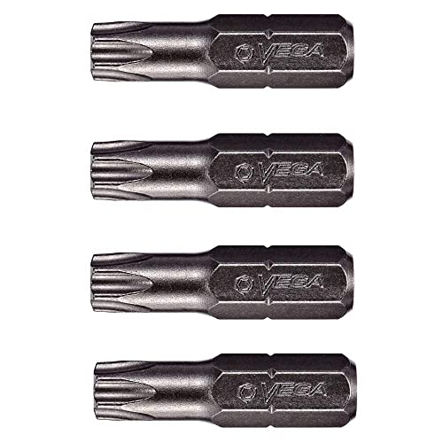 VEGA T25 TORX Security Bits. Professional Grade ¼ Inch Hex Shank TORX T-25 S2 Steel 1" Security Bits. 125TT25A-4 (Pack of 4)