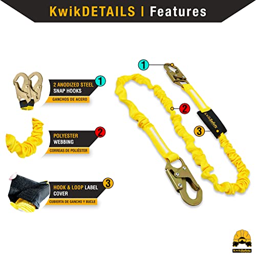 KwikSafety - Charlotte, NC - Rattler [1 Pack] Internal Shock Absorber Single Leg 6ft Safety Lanyard OSHA ANSI Fall Arrest Protection Equipment Snap Hooks Construction Arborist Roofing