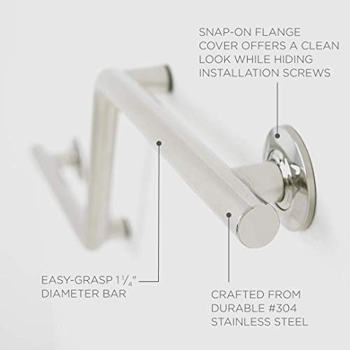 Seachrome Bathroom Grab Bar, 38 inch Stainless Steel, Right Handed Zuma Bar, 1 1/4 inch Diameter, Handicap Grab Bar, Safety Rail, Satin Stainless (Model: GWR-3638-QCR-SS)