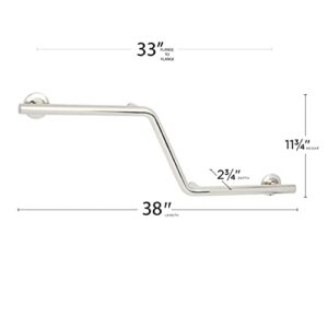 Seachrome Bathroom Grab Bar, 38 inch Stainless Steel, Right Handed Zuma Bar, 1 1/4 inch Diameter, Handicap Grab Bar, Safety Rail, Satin Stainless (Model: GWR-3638-QCR-SS)