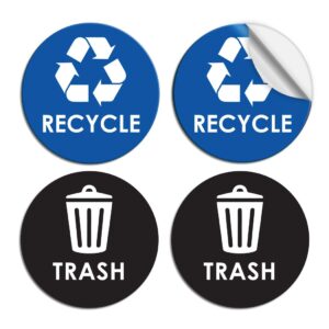 recycle sticker trash can decal - 6" large recycling vinyl - 4 pack (black & blue)