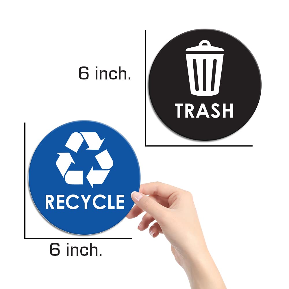 Recycle Sticker Trash Can Decal - 6" Large Recycling Vinyl - 4 Pack (Black & Blue)
