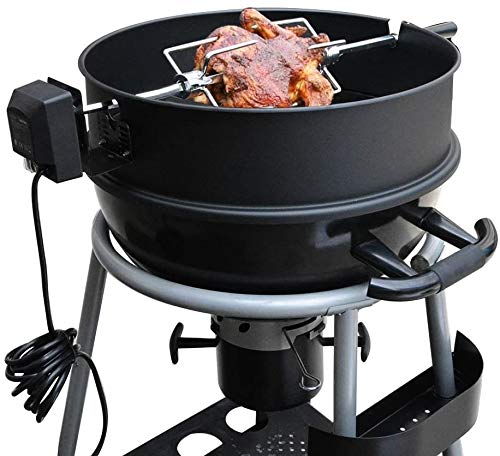 Pugmiia Onlyfire BRK-6025 Enamelled Rotisserie Ring Kit Fits Weber 57CM Charcoal Kettle Grill with Electric Motor for UK fits Most Others 57 cm Kettle BBQ