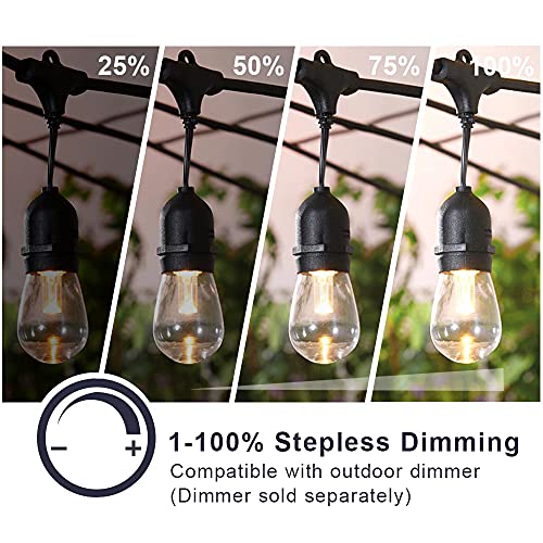SUNTHIN LED Outdoor String Lights, 2 Pack 48ft Patio Lights Commercial Waterproof Hanging Lights with 0.9W Dimmable Shatterproof Plastic Bulbs for Decor Outside, Backyard, Party, Porch, Bistro, Garden