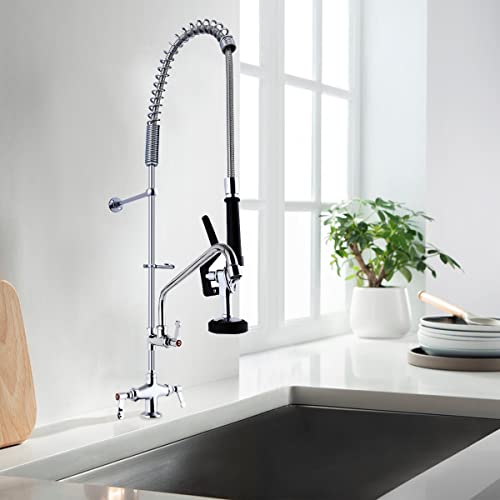 Maxsen Deck Mount Commercial Kitchen Sink Faucet 43" Height Pre rinse With 12" Add-On Spout For Food Service Commercial Kitchens Restaurant Hotel Application Tap