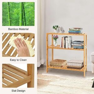 kinbor Bamboo Rack Multifunctional Bathroom Kitchen Living Room Holder Plant Flower Stand Utility Storage Shelf (3-Tier)