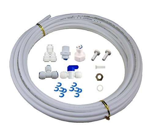 Lemoy Fridge Connection and Ice Maker Kit for Reverse Osmosis Water Systems, 16 feet 1/4 inch Tubing with 1/4 inch Push-In and Compression Fittings (white)