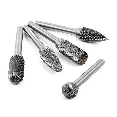 Carbide Burr Bits KangTeer 5pcs 8mm Dia 1/4" Shank Double Cut Tungsten Carbide Rotary File Cutting Burs Tool Rotary Drill Die Grinder Bits